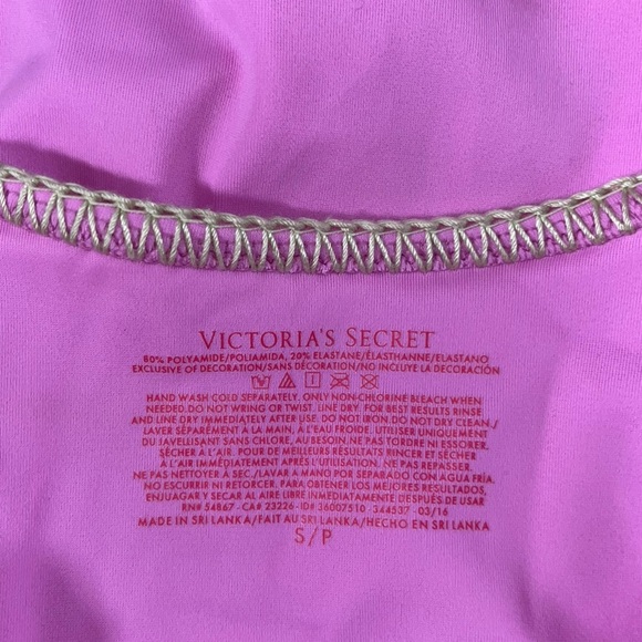 VICTORIAS SECRET Hot Pink Halter One Piece Exposed Stitch Plunge V-Neck S - Picture 5 of 5